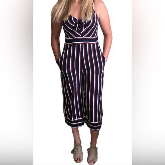 Teeze Me Red, White & Blue Striped Jumpsuit Size 5/6 - Picture 1 of 13